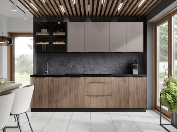 Kuchnia modułowa 3,5m Mona czarny, Orzech, projekt gratis pj