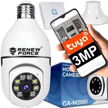 KAMERA WIFI WEWNĘTRZNA OBROTOWA ŻARÓWKA GWINT E27 IP 3MP TUYA MONITORING