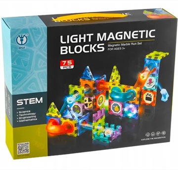 МАГНИТНЫЕ КОНСТРУКЦИОННЫЕ БЛОКИ ЛАБИРИНТ ПАЗЛ СВЕТЯЩАЯСЯ ТРЕК 75 шт.