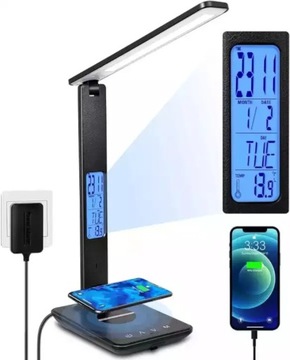 LAMPKA BIURKOWA LAMPA LED ŁADOWARKA INDUKCYJNA FAST CHARGE 10W ZEGAR BUDZIK