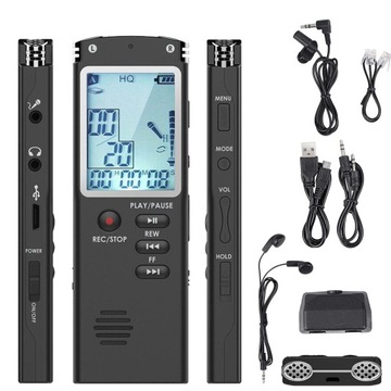 WIELOFUNKCYJNY DYKTAFON HD 16GB WSPIERANY LCD MP3