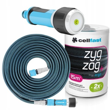 САДОВЫЙ ШЛАНГ CELLFAST, 15 М, Удлиняемый ZygZag, КОМПЛЕКТ ДЛЯ ОПРЫСКИВАНИЯ, 7,5–15 м