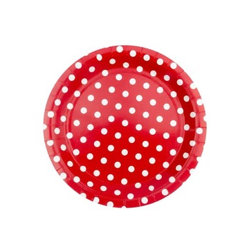 Talerzyki papierowe czerwone w białe kropki 18cm