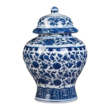 Niebiesko-biały porcelanowy wazon świątynny na
