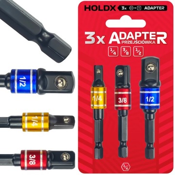 ZESTAW ADAPTERÓW DO NASADEK BITÓW REDUKCJA PRO 1/4 3/8 1/2 3SZT. MOCNE