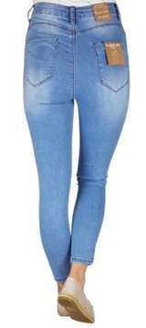 SPODNIE JEANSOWE HIGH WAIST Z DZIURAMI DENIM r. 40