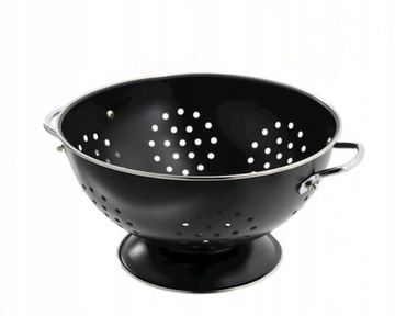 CEDZAK DURSZLAK Z RĄCZKAMI CZARNY 23cm STALOWY DO MAKARONU I OWOCÓW