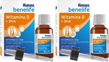 HUMANA BENELIFE WITAMINA D3 + DHA KROPLE Z PIPETKĄ 15ML x2
