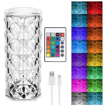 LAMPA KRYSZTAŁOWA LED WIELOKOLOROWA LAMPKA NOCNA DOTYKOWA AKUMULATOR