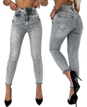 Wygodne Elastyczne Spodnie Szare JEANSY MOM FIT M.SARA r. XL