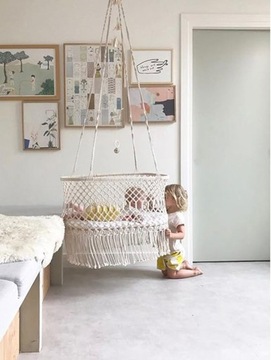 Wisząca kołyska dla niemowląt hamak łóżeczko BOHO MAKRAMA 57 x 90 cm