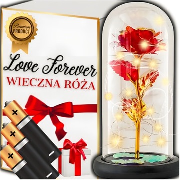 WIECZNA RÓŻA W SZKLE BOX ŚWIECĄCA POMYSŁ PREZENT NA DZIEŃ KOBIET DLA NIEJ