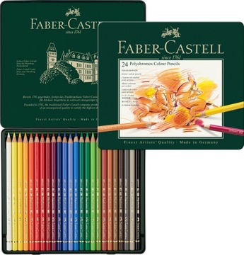 FABER-CASTELL Kredki Polychromos 24 kol METALOWE opakowanie DUŻY zestaw
