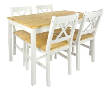 Stół + 4 krzesła do kuchni, jadalni, salonu - White/Pine naturalne drewno