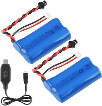 Литий-ионный аккумулятор 7,4 В, 1500 мАч с зарядным устройством USB, 2 шт.