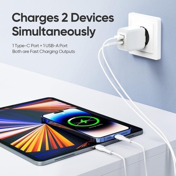 Быстрое зарядное устройство 30 Вт, 2 порта USB PD QC 3.0 GaN