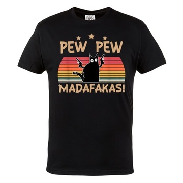 MĘSKA KOSZULKA CZARNY KOT PEW PEW MADAFAKAS