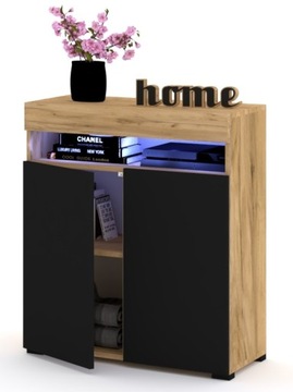 Duża Komoda Witryna LUNA 2D Dąb Craft Czarny LED