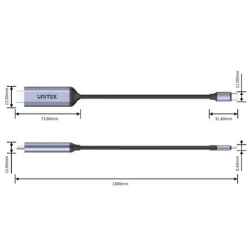 UNITEK V1423B Kabel Adapter USB-C do HDMI 2.1 8K HDR10+ HDCP 2.3 1,8 m