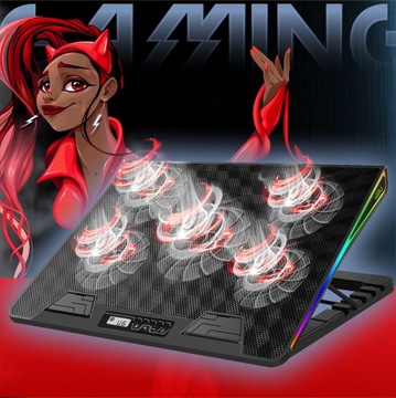 ОХЛАЖДАЮЩАЯ ПОДСТАВКА ДЛЯ НОУТБУКА 12–17 ДЮЙМОВ, РЕГУЛИРУЕМАЯ RGB-СВЕТОДИОДНАЯ СВЕТОДИОДНАЯ, С USB