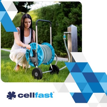 Садовый шланг на тележке Катушка Cellfast SET STRONG Разбрызгиватель 1/2 дюйма, 30 м
