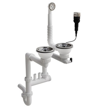 Сифон для двухчашной мойки, автоматический, хром.