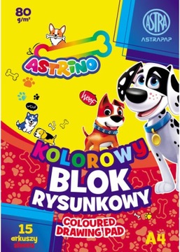 BLOK rysunkowy KOLOROWY A4 80g 15 arkuszy ASTRA