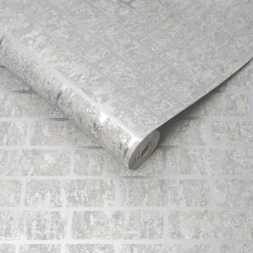 TAPETA CEGŁA SREBRNE FUGI METALICZNA BŁYSZCZĄCA
