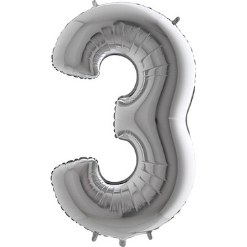 WŁOSKI BALON FOLIOWY NA HEL CYFRA 3 srebrna 70CM