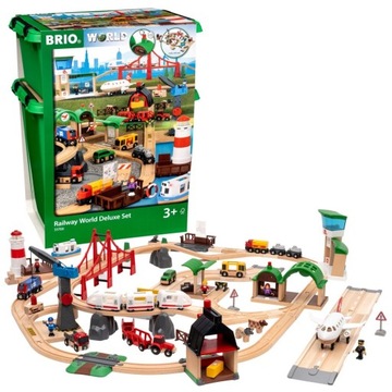 BRIO 33766 DREWNIANA KOLEJKA DELUXE WIELKI ZESTAW TORY POJAZDY FIGURKI +AKC
