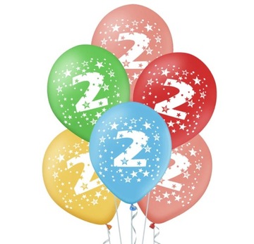 BALONY KOLOROWE Z CYFRĄ 2 DWA URODZINOWE 5szt