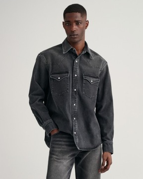 GANT WESTERN RELAXED/ORYGINALNA czarna gruba jeansowa KOSZULA rozmiar XL
