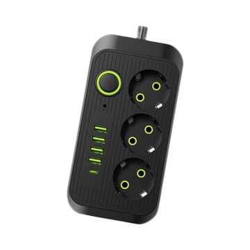 Listwa zasilająca, adapter EU, z 4 portami USB, przenośna wtyczka do komputera stacjonarnego, czarna 3