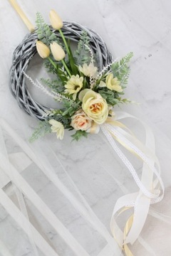 Весенний венок, украшение двери, тюльпаны, венок ЖЕЛТЫЙ