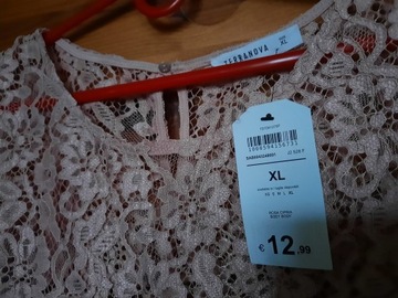 Bluzka damska różowa koronkowa krótki rękaw (XL)