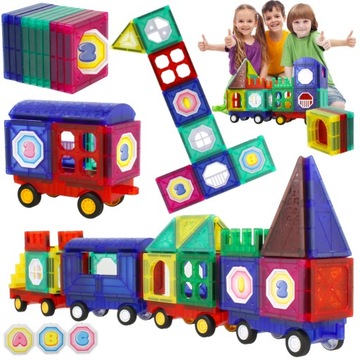 KLOCKI MAGNETYCZNE KONSTRUKCYJNE 3D EDUKACYJNE DUŻE PŁYTKI PANELE 72 elem.