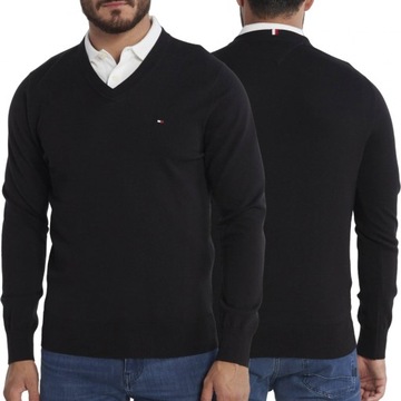 Tommy Hilfiger sweter męski czarny v-neck sweterek MW0MW30956-BDS XXL