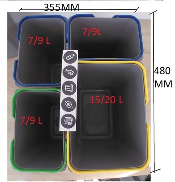 KOSZ na śmieci do szuflady szafki wys. 30cm 15L cz