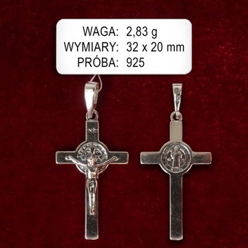 Krzyżyk srebrny ŚW. BENEDYKT - 2,8 g DUŻY