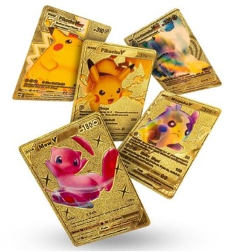 Pokemon Złote Karty Kolekconerskie z Pikachu 30 Sztuk Prezent Etui Golden