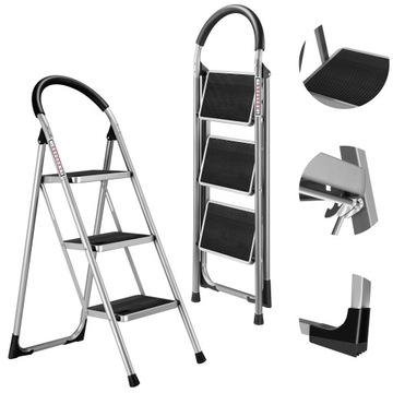 3-СТУПЕНЧАТАЯ ЛЕСТНИЦА 150 КГ ПРОЧНАЯ СТАЛЬНАЯ ПРОЧНАЯ ДЛЯ ДОМА