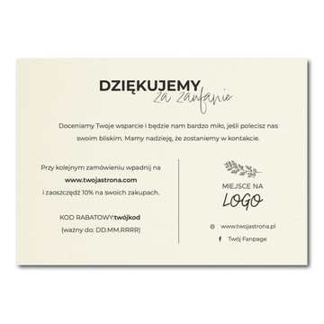 Podziękowania za zakupy kremowe eko A6 100 szt