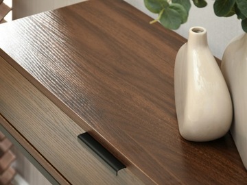 DREWNIANA KONSOLA DO PRZEDPOKOJU Z SZUFLADĄ NORA M ORZECH CZARNA PODSTAWA