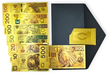 ZESTAW KOLEKCJONERSKI Polskie Banknoty Pozłacane CERTYFIKAT PRERZENT