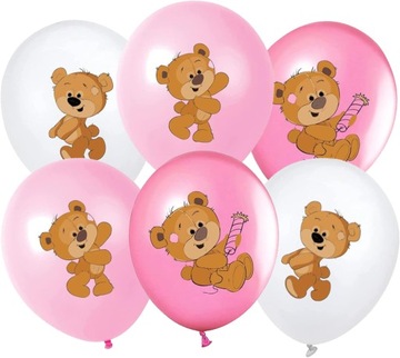 BALONY MIŚ MISIE NIEDŹWIADEK ZESTAW BALONÓW URODZINOWYCH RÓŻOWE BIAŁE