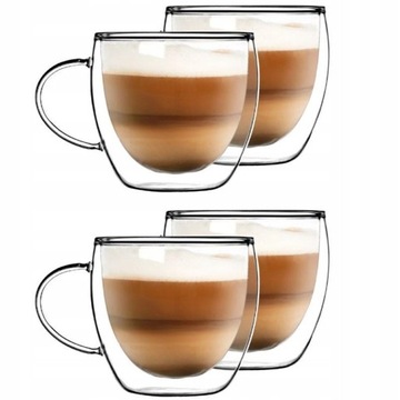 FILIŻANKI PODWÓJNE SZKŁO termiczna 4 x 250 ml