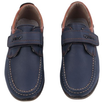 GRANATOWE MOKASYNY CHŁOPIĘCE NA RZEPY PÓŁBUTY DZIECIĘCE ELEGANCKIE WYGODNE