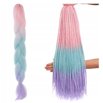 Włosy syntetyczne Soulima 60 cm ombre fioletowo różowo niebieskie animacje