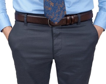 Eleganckie Szare w Pepitko Spodnie Męskie Dopasowane - 30