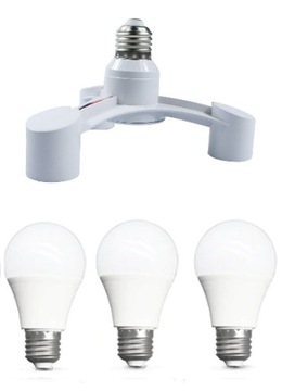 Komplet lampa adapter trójnik + 3x żarówka LED E27